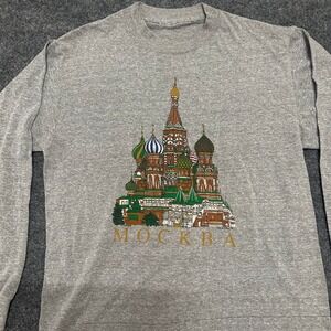 Unbranded Long Sleeve Shirt Mens Size M Gray Moscow Russia Graphic Cathedral Tee